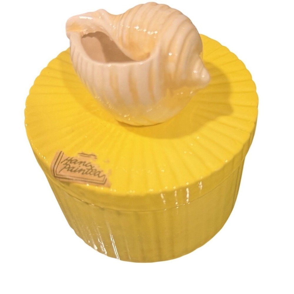 Vintage 1975 Fitz and Floyd Yellow Seashell Ceramic Canister Trinket Box 70s - Picture 2 of 6